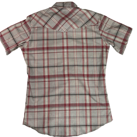 Wrangler Western Shirt Men’s Small Pearl Snap Up Short Sleeve Plaid Red Gray - Picture 6 of 6